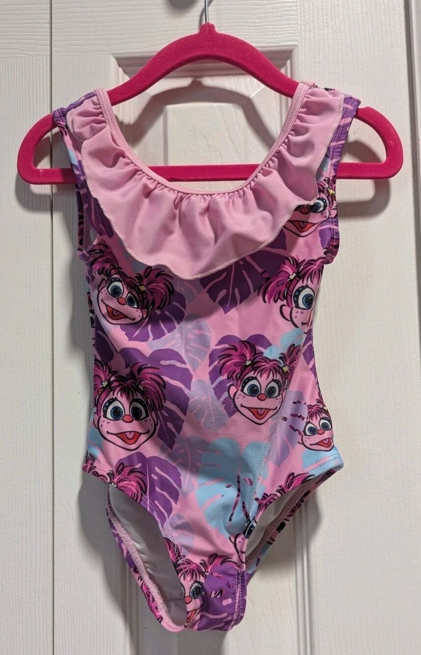 Sesame Place Street Abby Cadabby Pink One Piece Swimsuit SeaWorld S 2T
